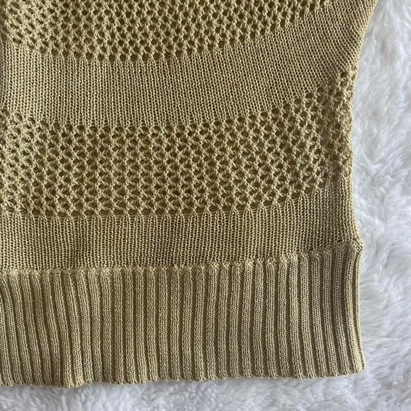 Vintage Y2K gold metallic  knit crochet open shoulder top - Picture 3 of 4